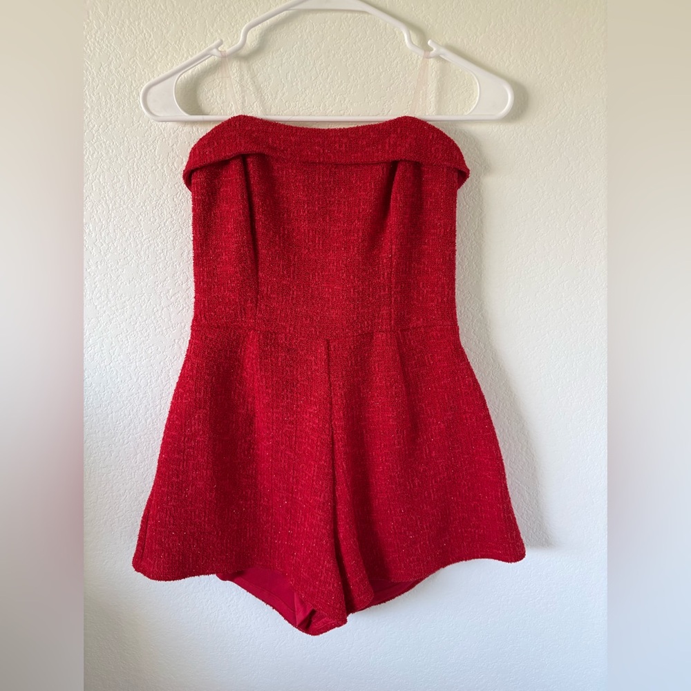 Altar'd State Red Strapless Shimmer Romper